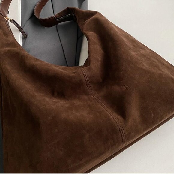 Suede Tote Bag for Women Compact Zipper Crossbody Travel College Purse - Picture 6 of 7